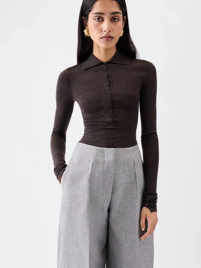 The Merino long-sleeve polo shirt Sheer knit polo The Merino long-sleeve polo shirt Sheer knit polo