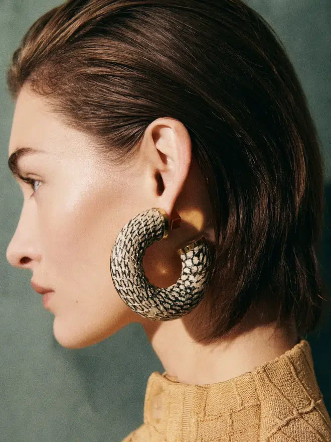 The Mojave hoops earrings Cobra-motif leather hoop earrings The Mojave hoops earrings Cobra-motif leather hoop earrings