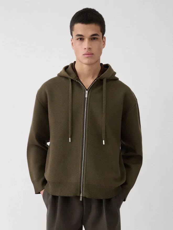 The piqué hooded cardigan Piqué knit hooded cardigan The piqué hooded cardigan Piqué knit hooded cardigan
