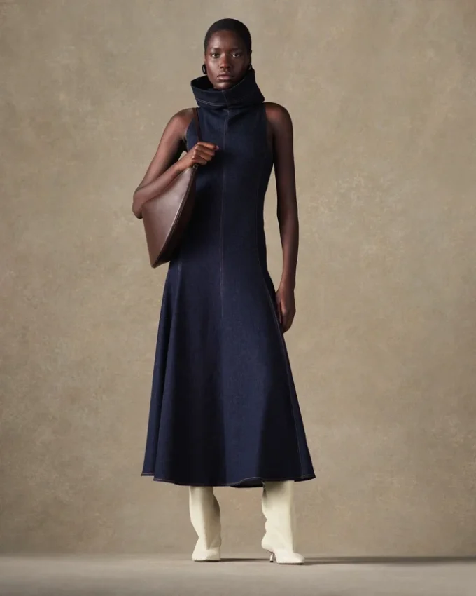 The Triangle de-Nîmes denim dress High stand-collar denim dress